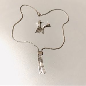Fringe Jewelry Earrings & Necklace Set SilverTone